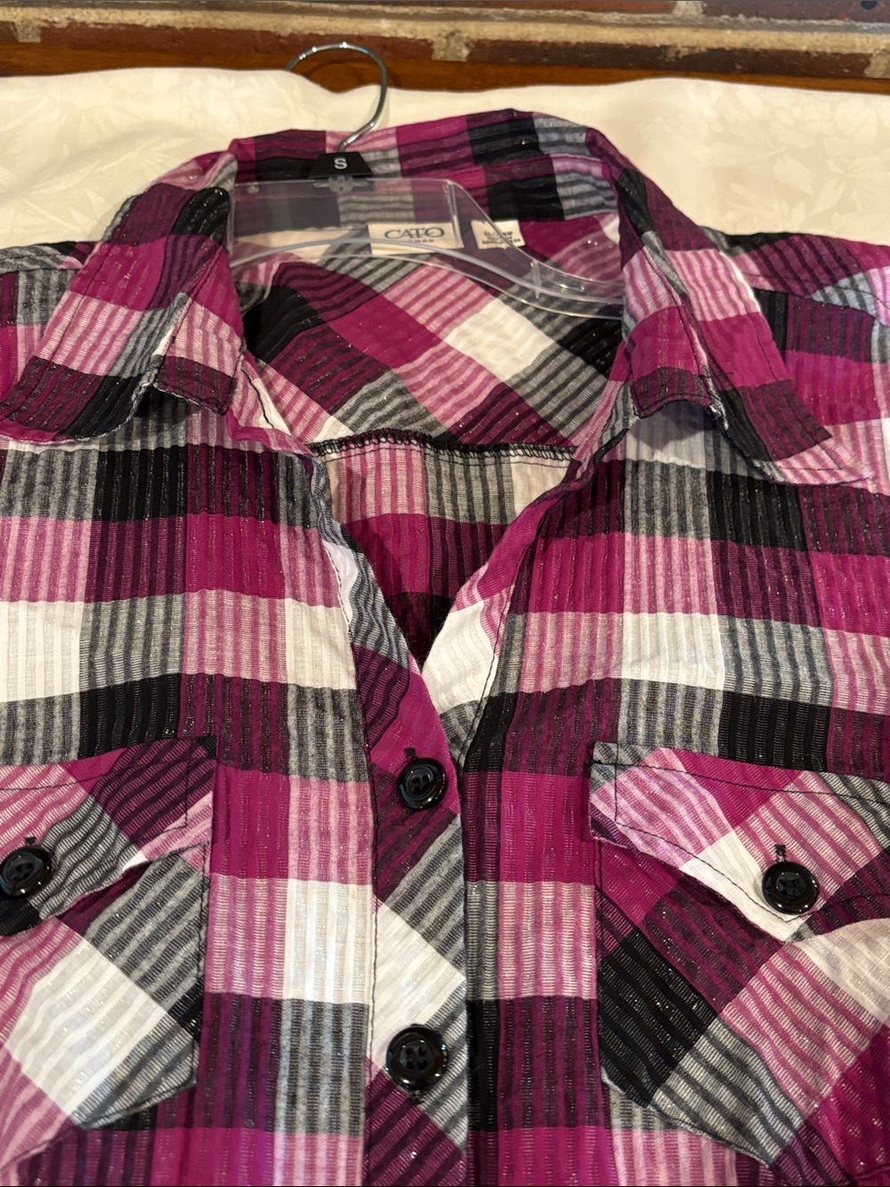 Cato Magenta, Black & White Plaid Button-Up Shirt size 22/24W - Picture 13 of 13